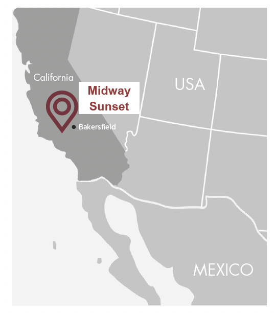 Midway Sunset reservoir location, approximately20 miles southwest of Bakersfield, California, USA.