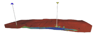 3D view of fine grid simulation model, showing the property NaCl mole fraction. Injectedwater has a lower salinity than formation water