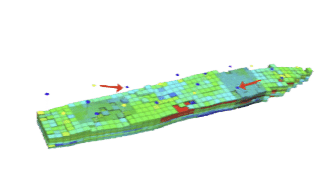 3D view of 23 well history matched model,indicating the producers that benefit from foam injection 